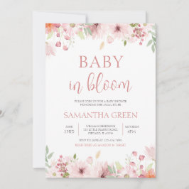 Invitación Flores de primavera rosada bebé en Baby Shower en