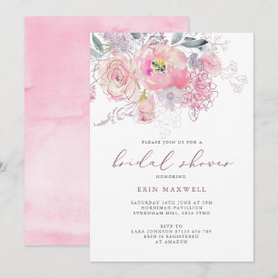 Invitación Flores de primavera rosadas y malvas, ducha de nov