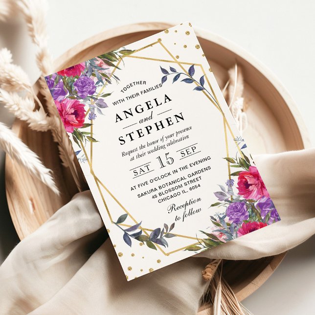 Invitación Flores de primavera rosadas y moradas marco de bod (Subido por el creador)