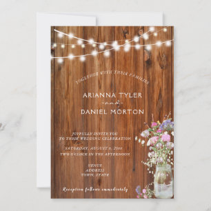 Invitación Flores de primavera rusa Mason Jar String Lights