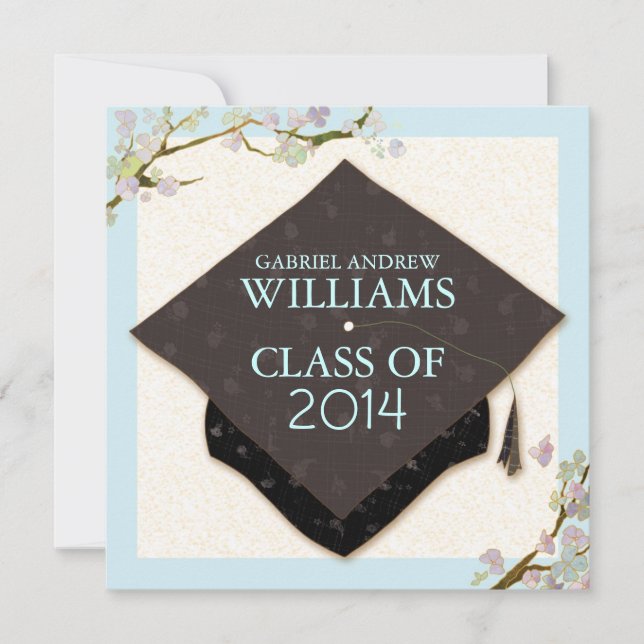 Invitación Flores de primavera + tapón de graduación 2014 Fie (Anverso)