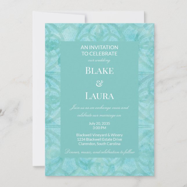 Invitación Flores de primavera turquesa Batik personalizado  (Anverso)