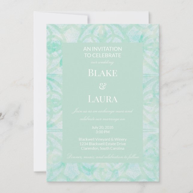 Invitación Flores de primavera verde jade pálido Batik person (Anverso)