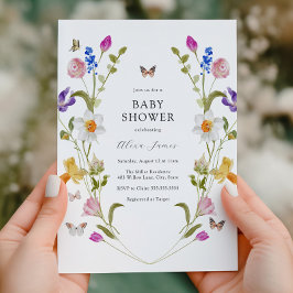 Invitación Flores de primavera y mariposas Baby Shower