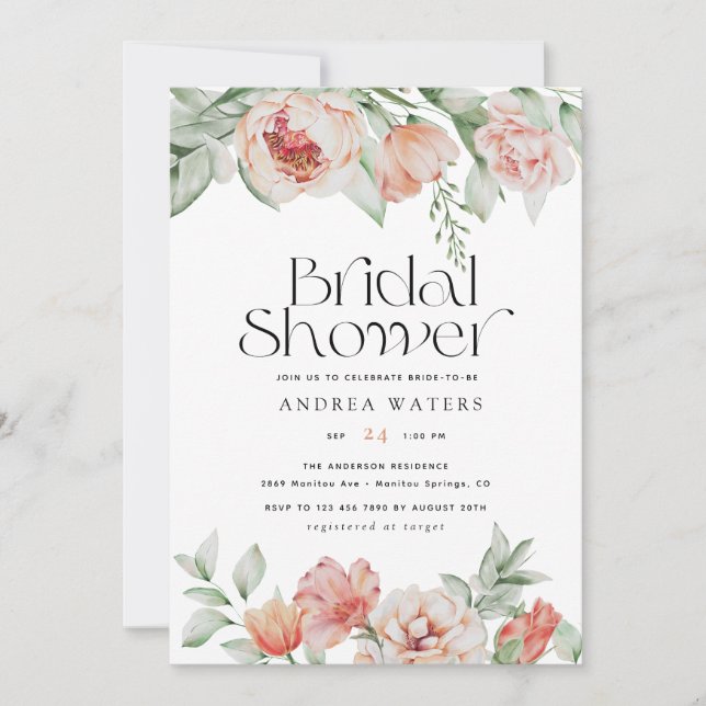 Invitación Flores de primavera y vegetación | Ducha de novia (Anverso)