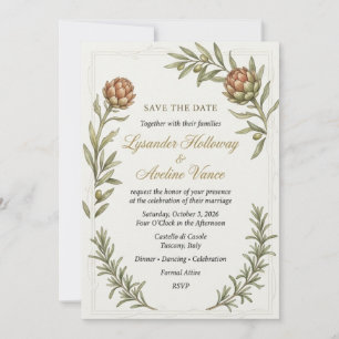 Invitación Flores de Protea, Ramas de Olivo, Ramitas de Romer