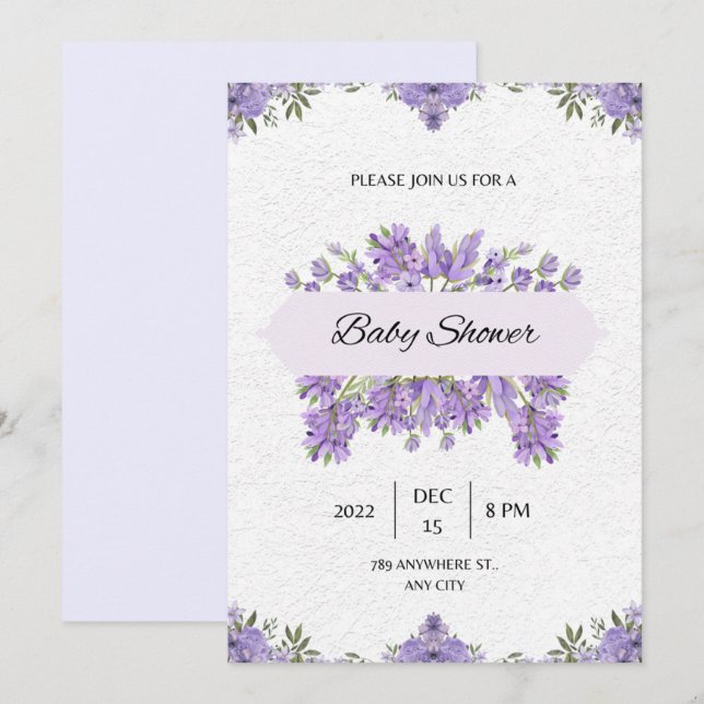 Invitación flores de puño invitadas a la ducha de bebé (Anverso / Reverso)
