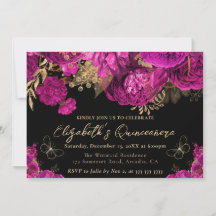 Flores de Quinceañera de acuarela rosa caliente y 