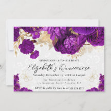 Flores de Quinceañera en Aquarela Púrpura y Dorada