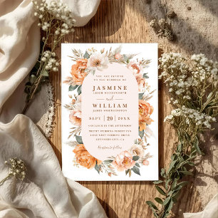 Invitación Flores de Ramillete Bohemio Código QR Boda Elegant