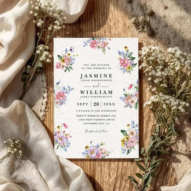 Invitación Flores de Ramo Romántico Código QR Elegante Boda (Subido por el creador)