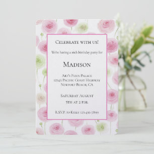 Invitación Flores de Ranunculus Rosa Femeninas Cumpleaños