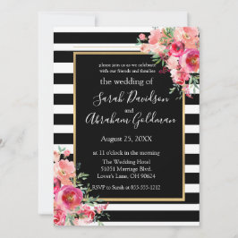 Invitación Flores de rayas negras y blancas Boda Inv