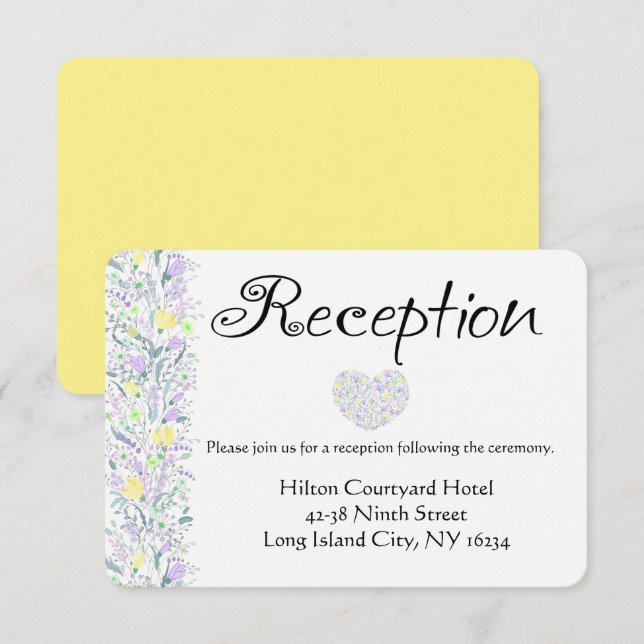 Invitación Flores de recepción florales moradas de boda amari (Anverso / Reverso)