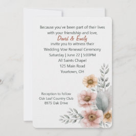 Invitación Flores de renovación de votos sobre blanco