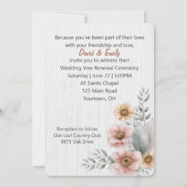 Invitación Flores de renovación de votos sobre madera