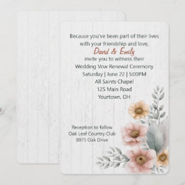Invitación Flores de renovación de votos sobre madera