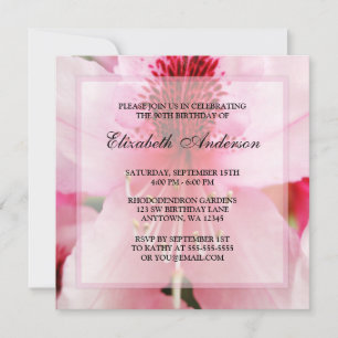 Invitación Flores de rododendros rosas blandas celebran el 90