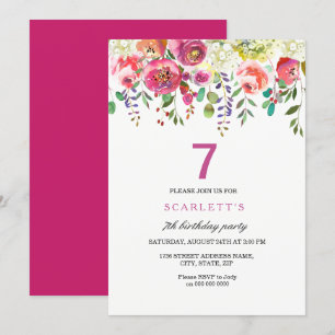 Invitación Flores de rosa 7° cumpleaños de fiesta