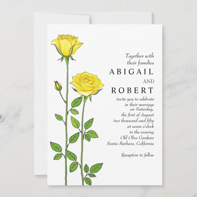 Invitación Flores de rosa amarilla boda floral romántico (Anverso)