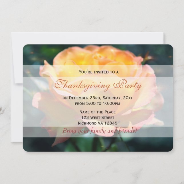 Invitación Flores de rosa amarilla grandiosa fiesta de Acción (Anverso)