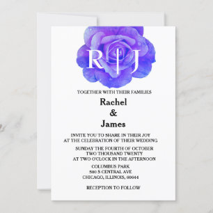Invitación Flores de Rosa azul floral monograma matrimonio el