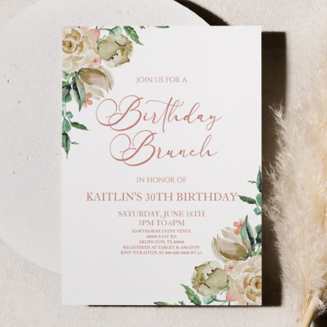 Invitación Flores de rosa blanca rosa Fiesta de brunch de cum (Subido por el creador)