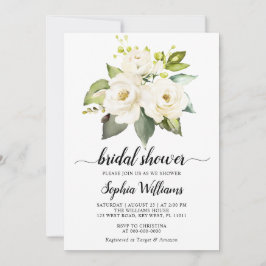 Invitación Flores de rosa blanca Verdor Ducha de novia