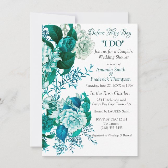Invitación Flores de rosa blancas / verdes sobre papel blanco (Anverso)