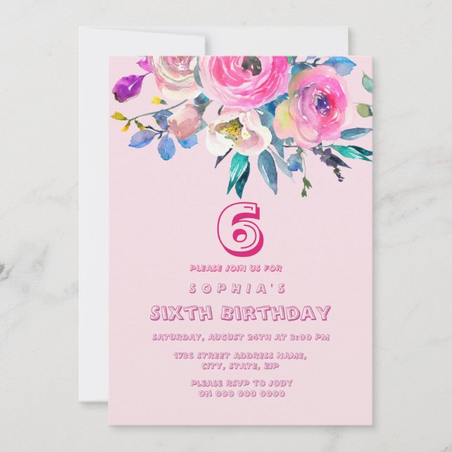 Invitación Flores de rosa Chica Niños niños cumpleaños (Anverso)