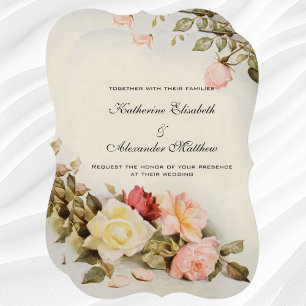 Invitación Flores de Rosa de jardín antiguo de bodas antiguas