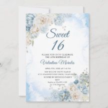 Flores de Rosa de marfil azul y polvo Dieciséis 16