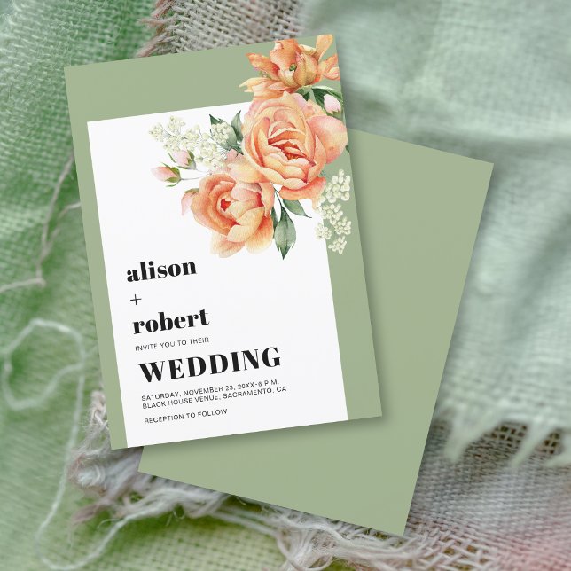 Invitación Flores de rosa de pimienta boda verde de salvia fl (Subido por el creador)