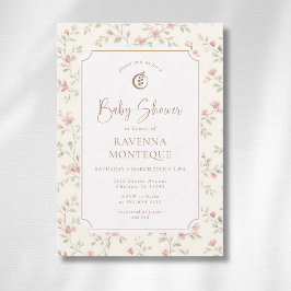 Invitación Flores de Rosa Pálido Sage Cottagecore Boda de Beb