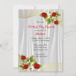 Invitación Flores de rosa roja con oro - Diseño del Día de la