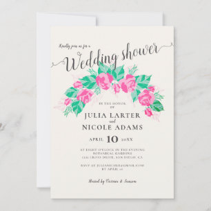 Invitación Flores de Rosa Verdes Rosadas Jardín Boda Ducha