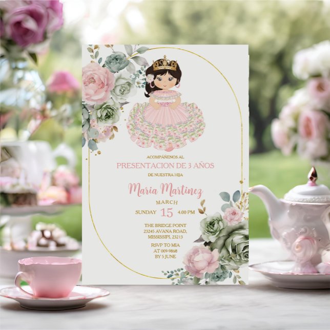 Invitación Flores de rosa y salvia Niña presentación De Tres  (Subido por el creador)