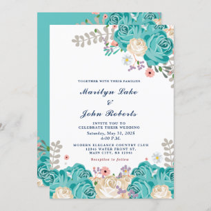 Invitación Flores de Rosas beiges verdes de bodas elegantes