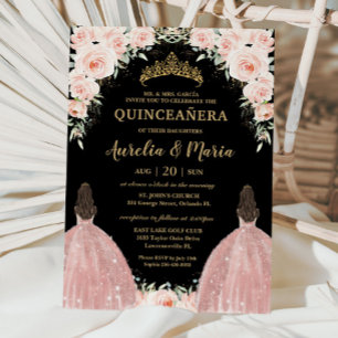 Invitación Flores de Rosas florales de Rubor Soft Twins Quinc