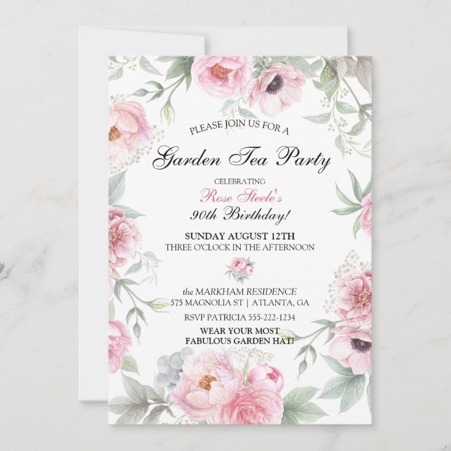 Invitación Flores de rosas rosadas en acuarela (Anverso)