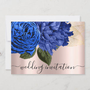 Invitación Flores de Rosas Royal Blue Gold Boda 