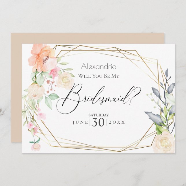 Invitación Flores de Rubor acuarelas Serás Mi Novia (Anverso / Reverso)