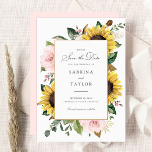Invitación Flores de Rubor giratorias verde salven la fecha