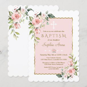 Invitación Flores de Rubor rosadas delgadas cruzan el bautism