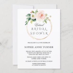 Invitación Flores De Rubor Rosadas, Ducha Virtual De Novias P