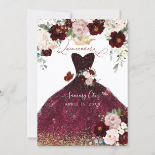 Invitación Flores de Rubor rosadas y turbias Quinceanera