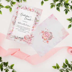 Invitación Flores de Sakura de primavera y gra acuático de po