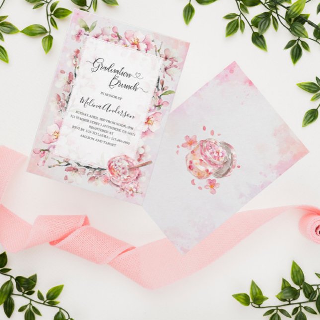 Invitación Flores de Sakura de primavera y gra acuático de po (Subido por el creador)