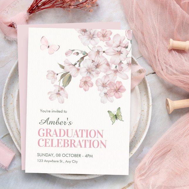 Invitación Flores de Sakura florecen graduación (Subido por el creador)
