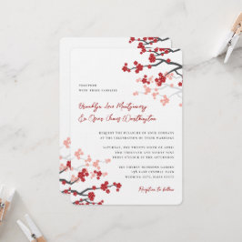Invitación Flores de Sakura Rojas Florecen cerezos Boda asiát